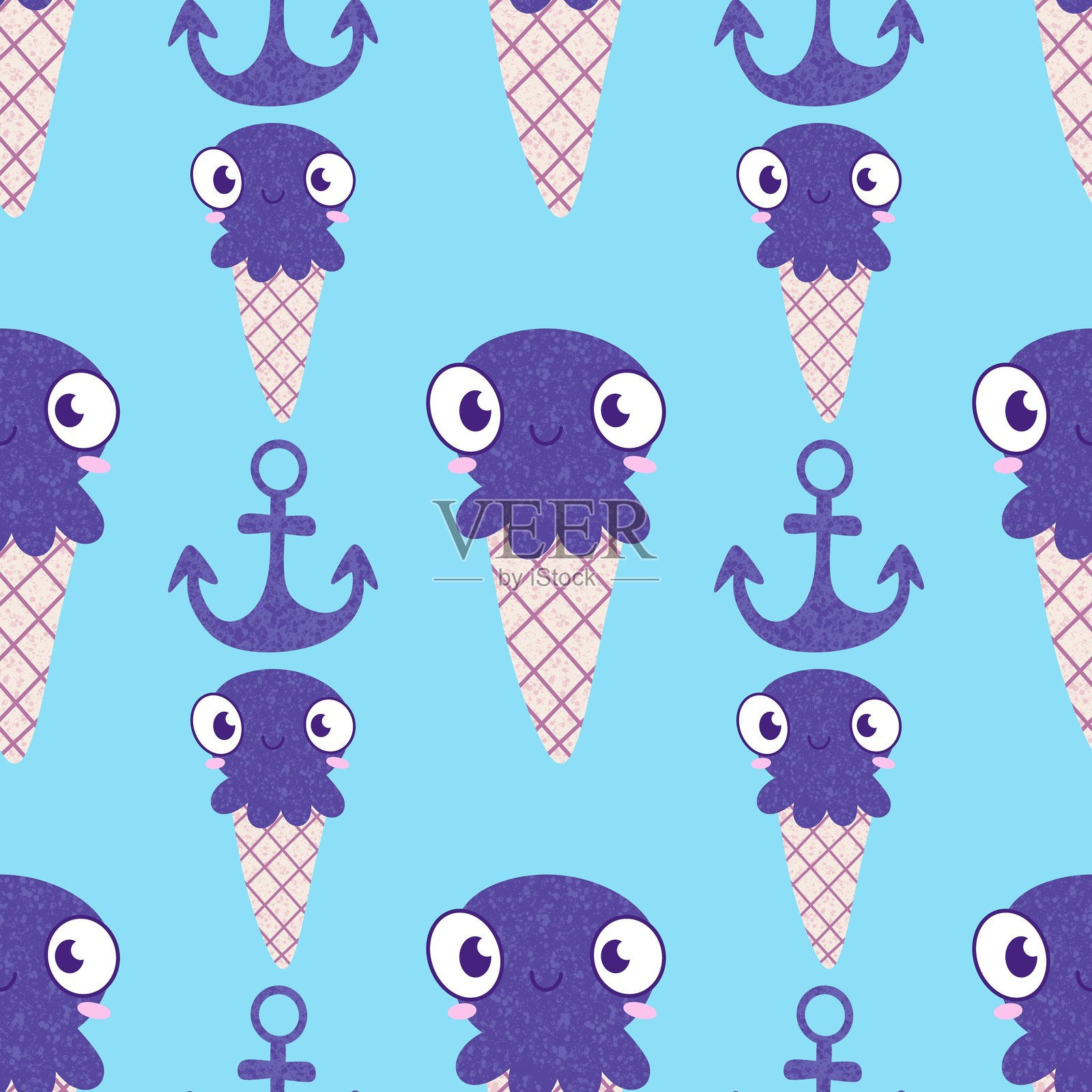 海洋动物无缝夏季鱼类图案，适用于包装纸和儿童用品插画图片素材