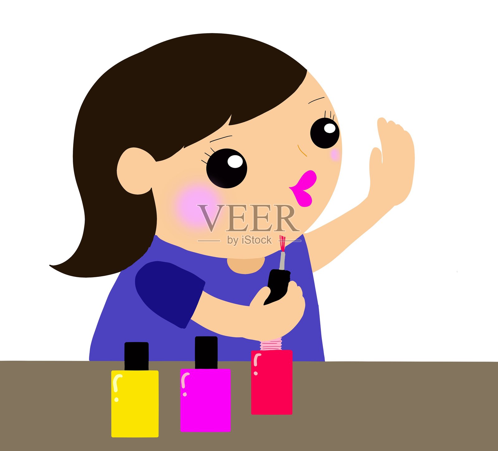 女性在涂指甲油插画图片素材