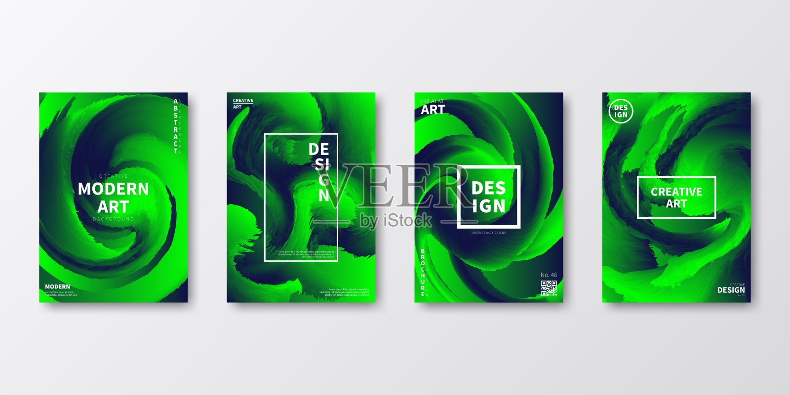 宣传册模板布局，绿色封面设计，商业年度报告，传单，杂志插画图片素材