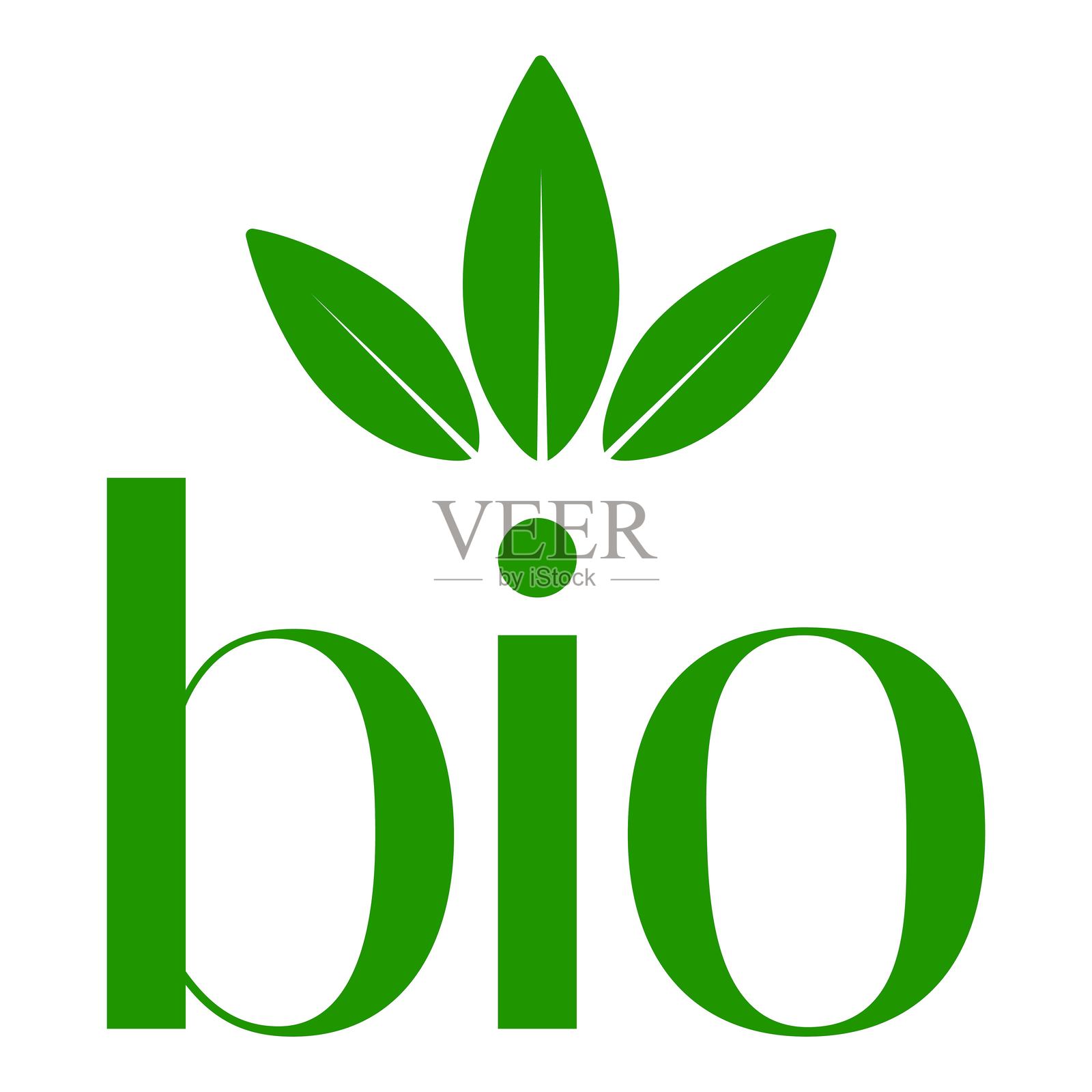 绿色生物标签与新鲜叶子插画图片素材