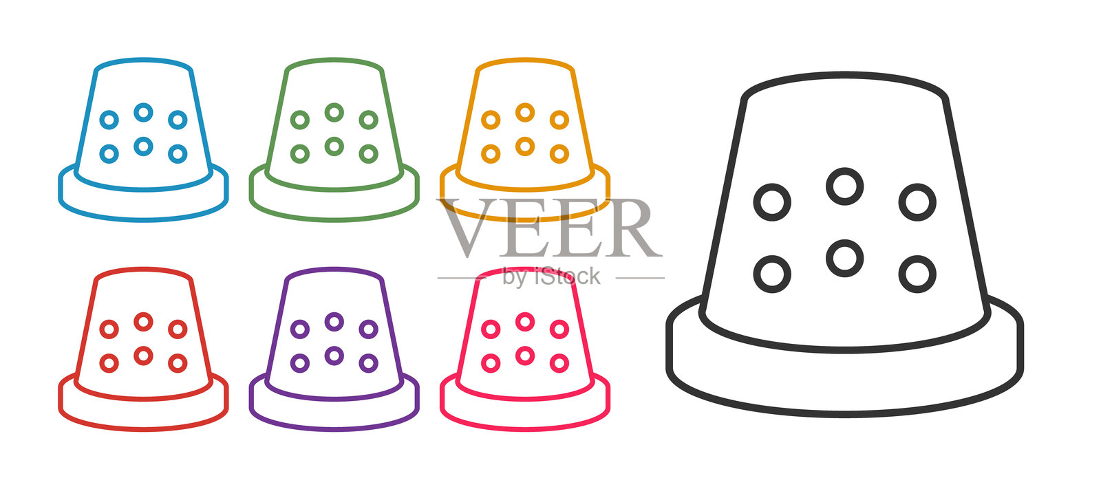 缝纫图标的套装线顶针，背景为白色。彩色图标套装。矢量图。插画图片素材