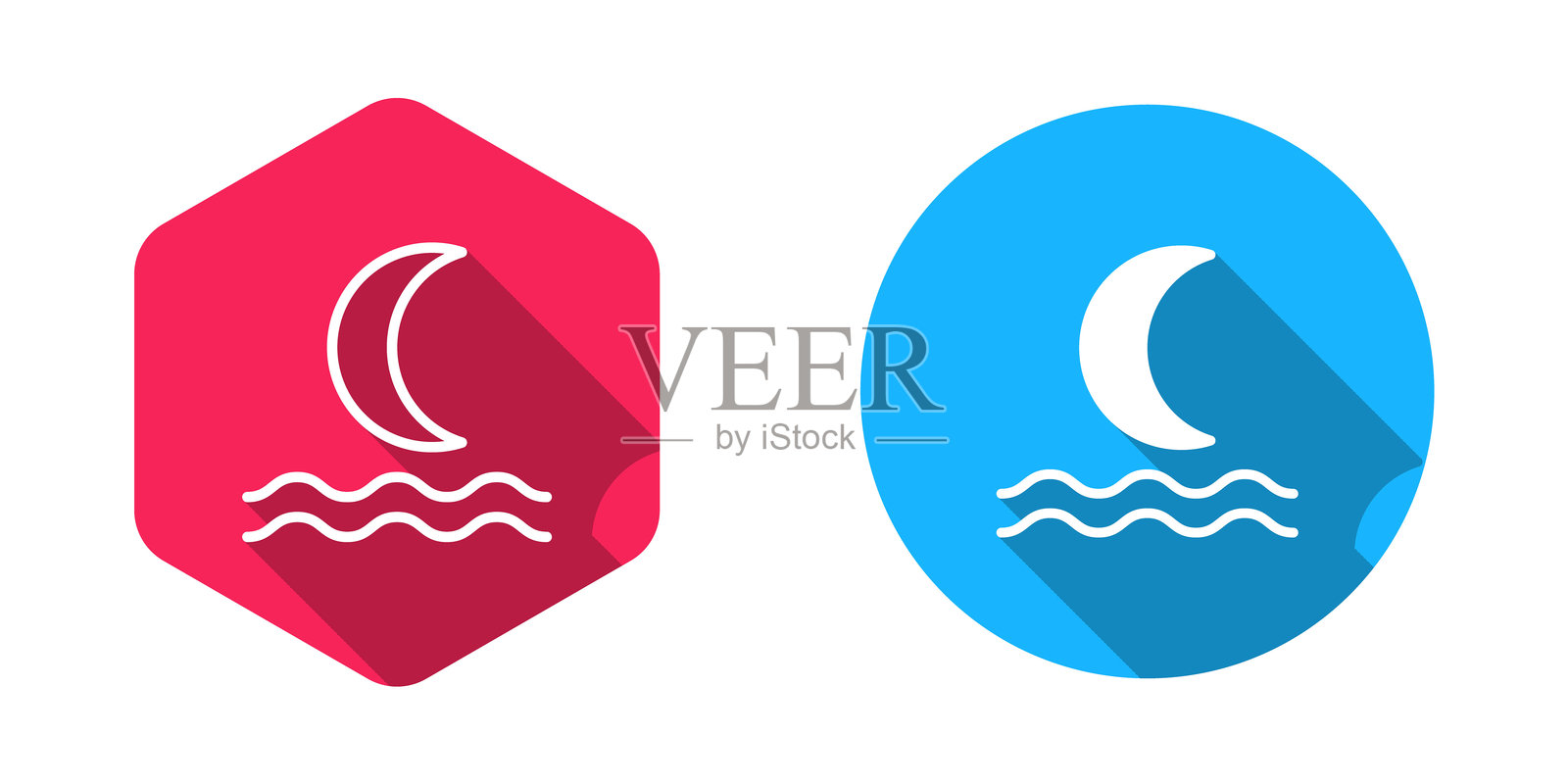 填充和轮廓的夜雾或烟雾图标，带有长阴影背景。矢量图。插画图片素材