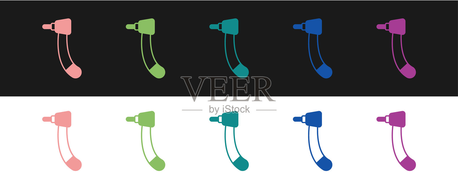 牙科钻头图标，黑白背景。用于钻孔和磨削工具的牙科手持器。矢量图。插画图片素材