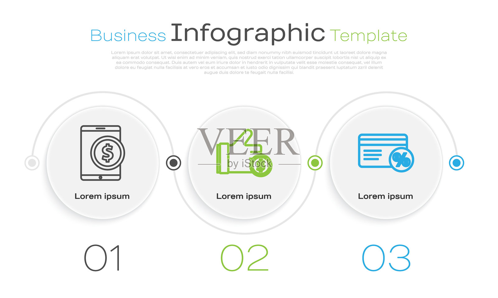 带有美元的平板电脑，手握硬币和带有百分比的折扣卡。商业信息图模板。矢量图。插画图片素材