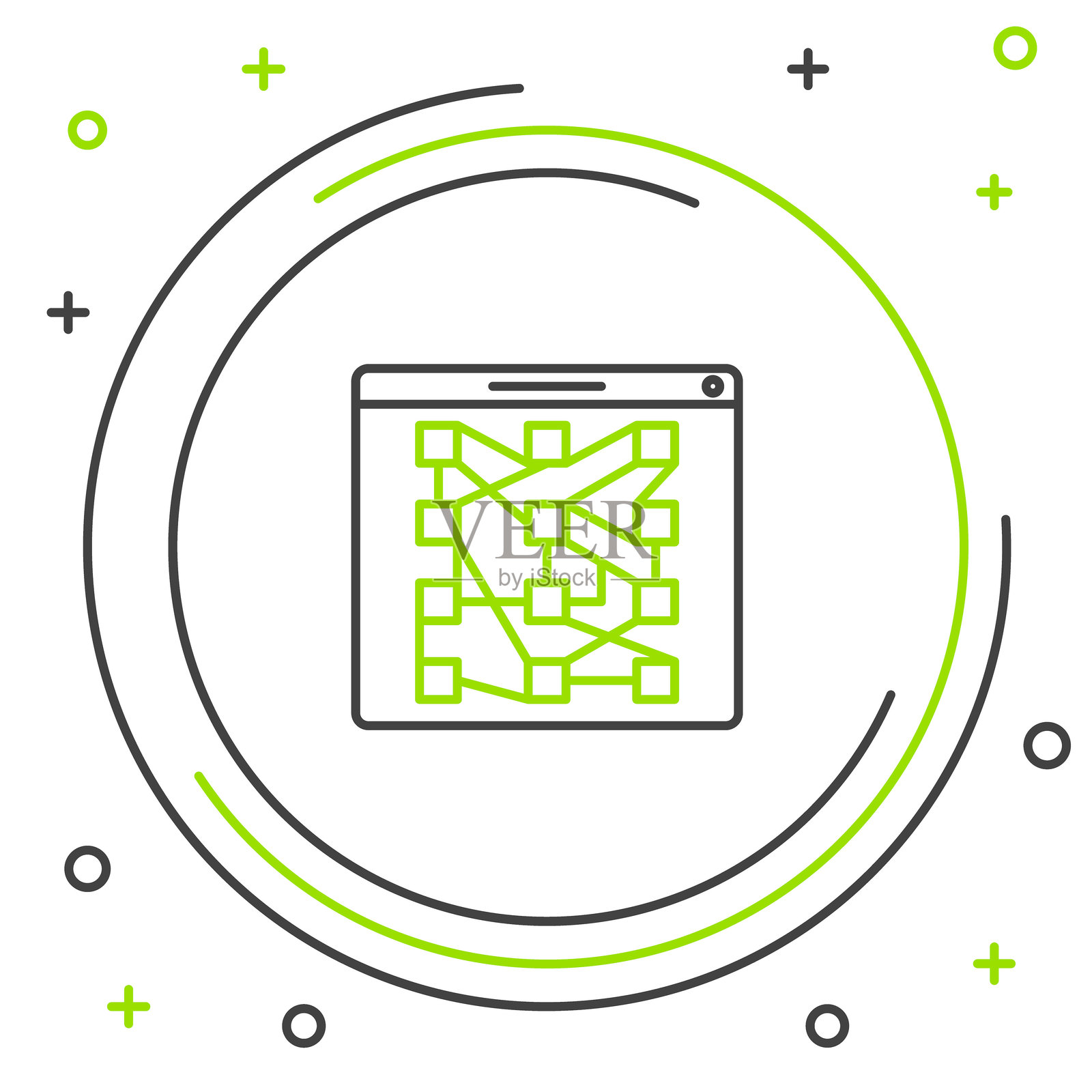 全球科技或社交网络图标，白色背景上的线条设计。彩色轮廓概念。矢量图。插画图片素材