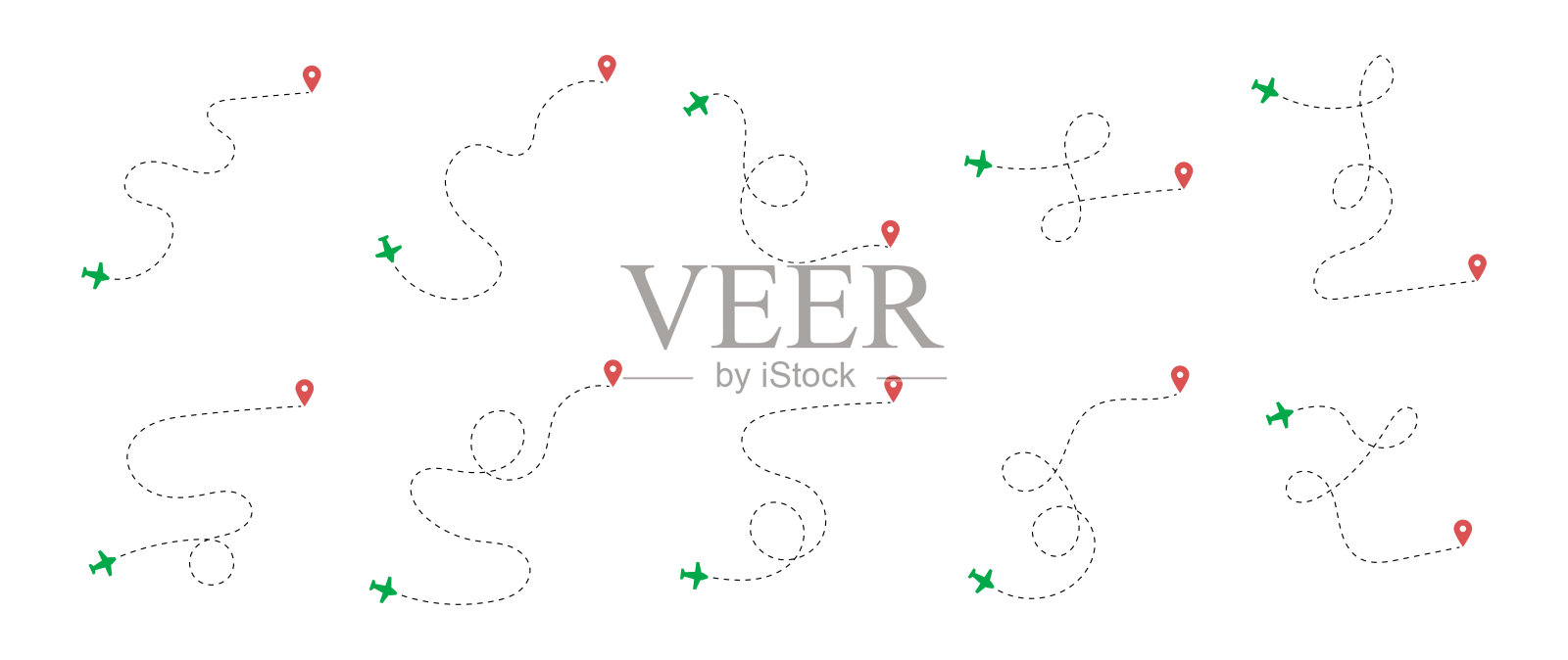 虚线飞机航线目的地插画图片素材