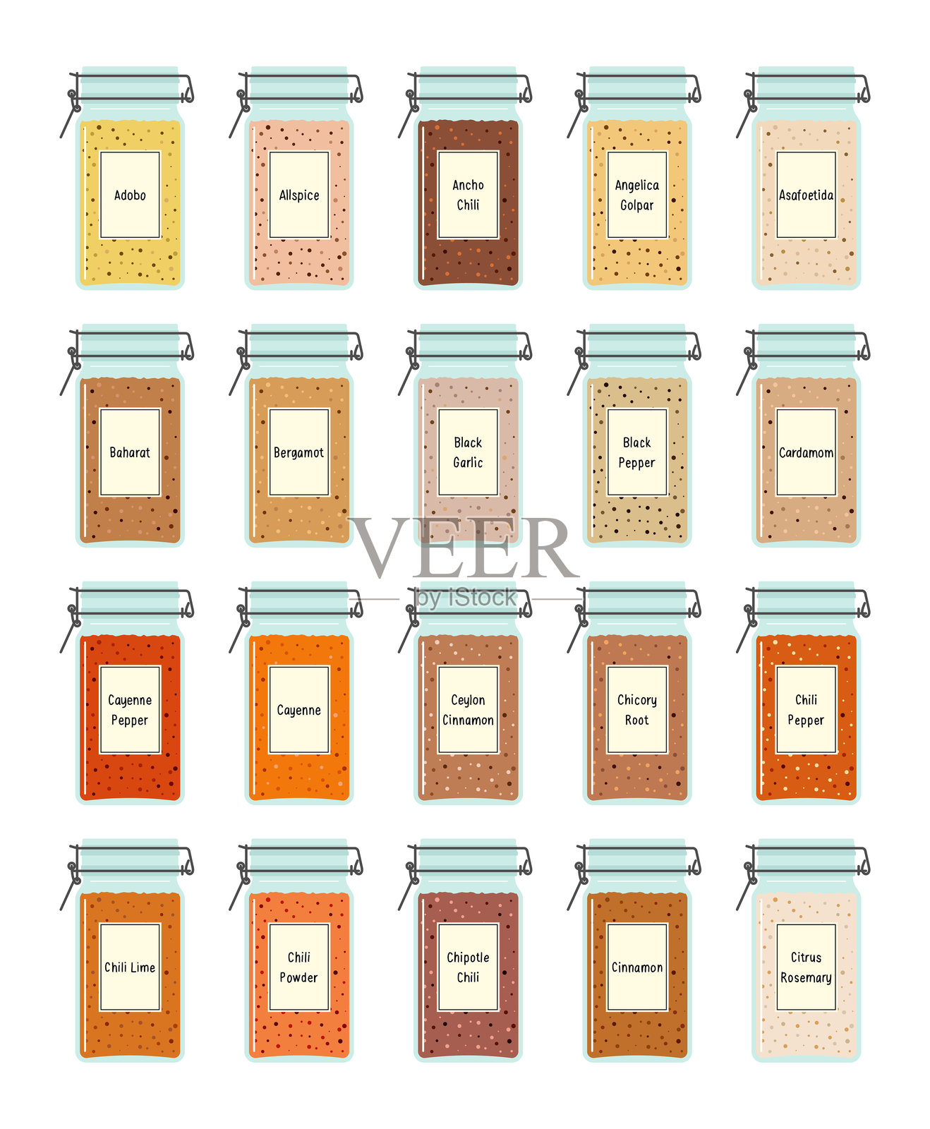 玻璃罐中的香料和草药插画图片素材