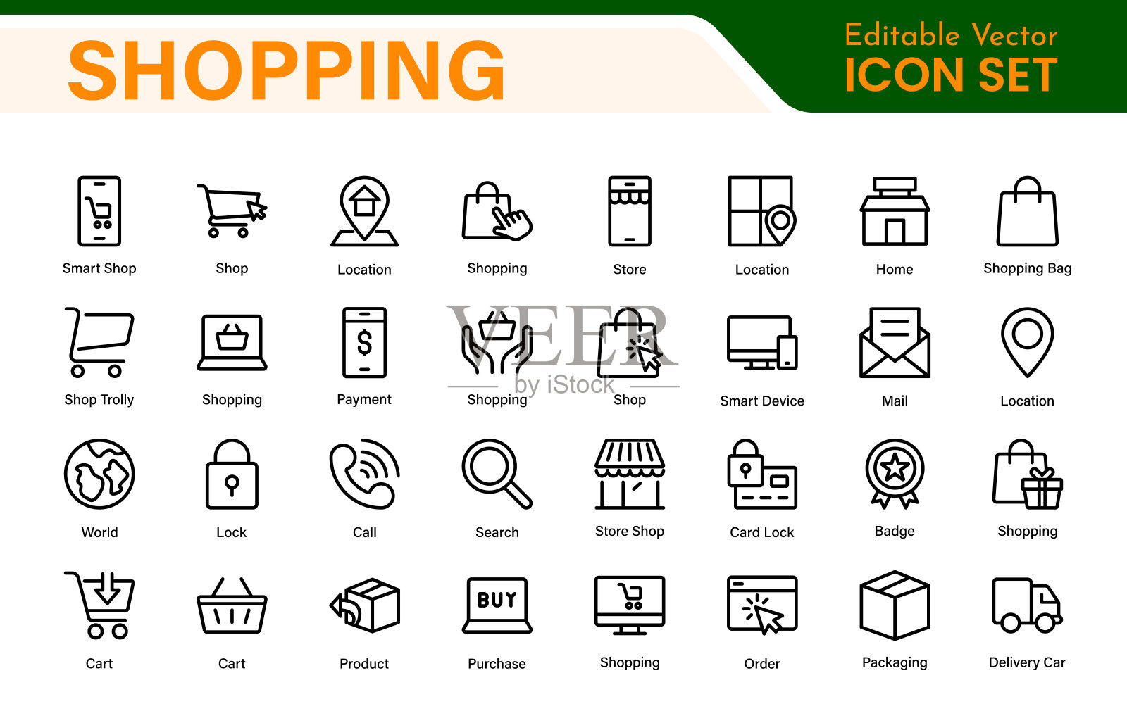 购物车图标集。零售、在线购物、电子商务、结账和购物体验的矢量图标插画图片素材