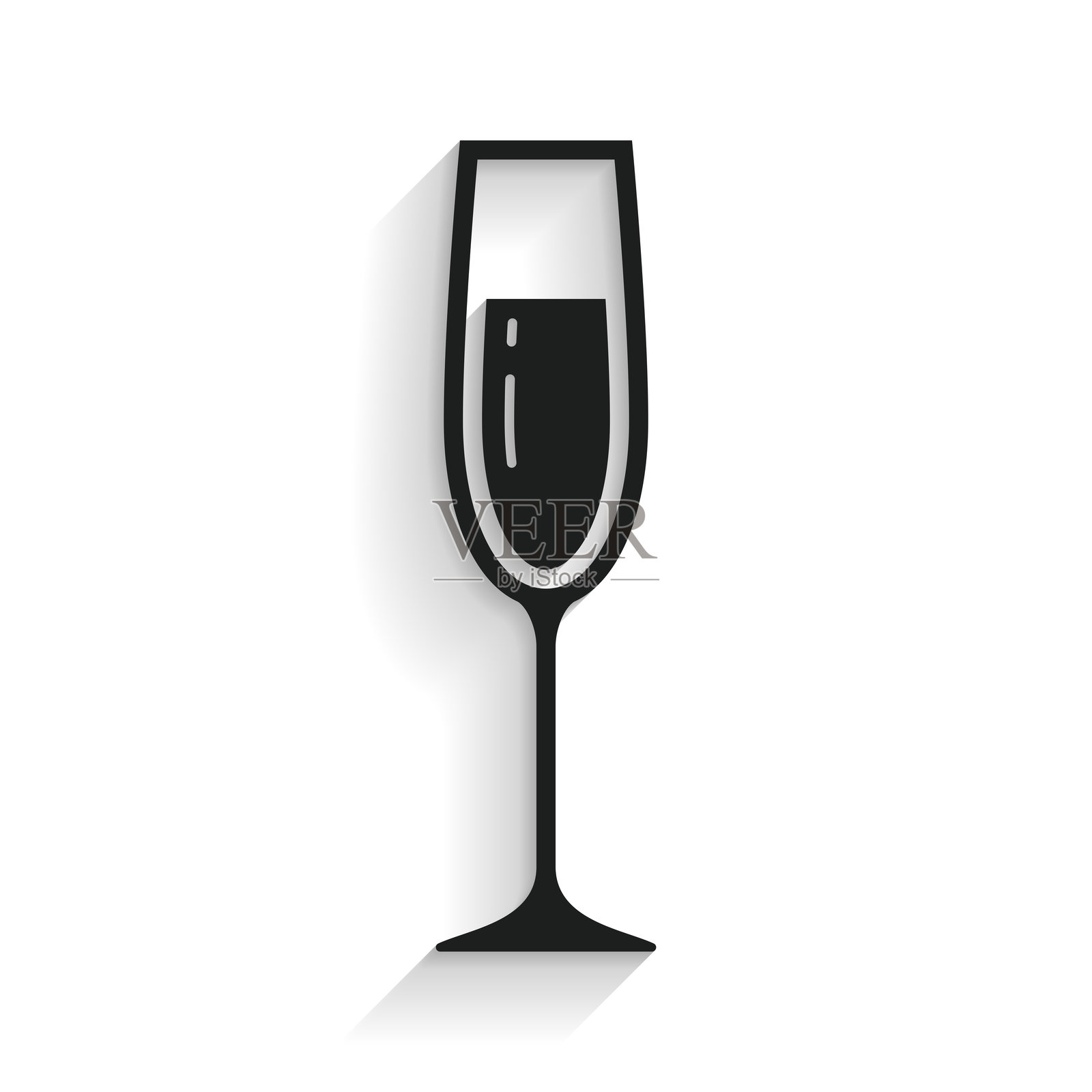 香槟酒杯。带长阴影的图标，背景为白色插画图片素材