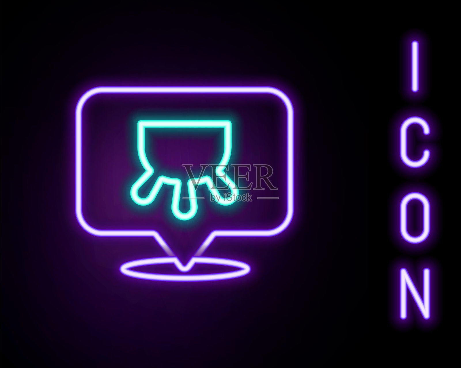 发光的霓虹线条奶牛图标，背景为黑色。彩色轮廓概念。矢量图。插画图片素材