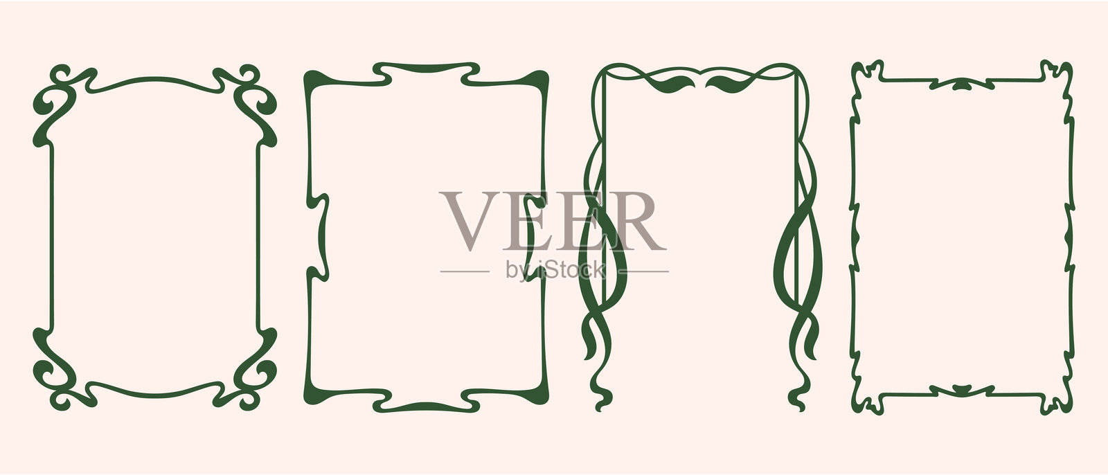 新艺术风格抽象曲线矢量框架套装。装饰性复古华丽奇幻框架插画图片素材