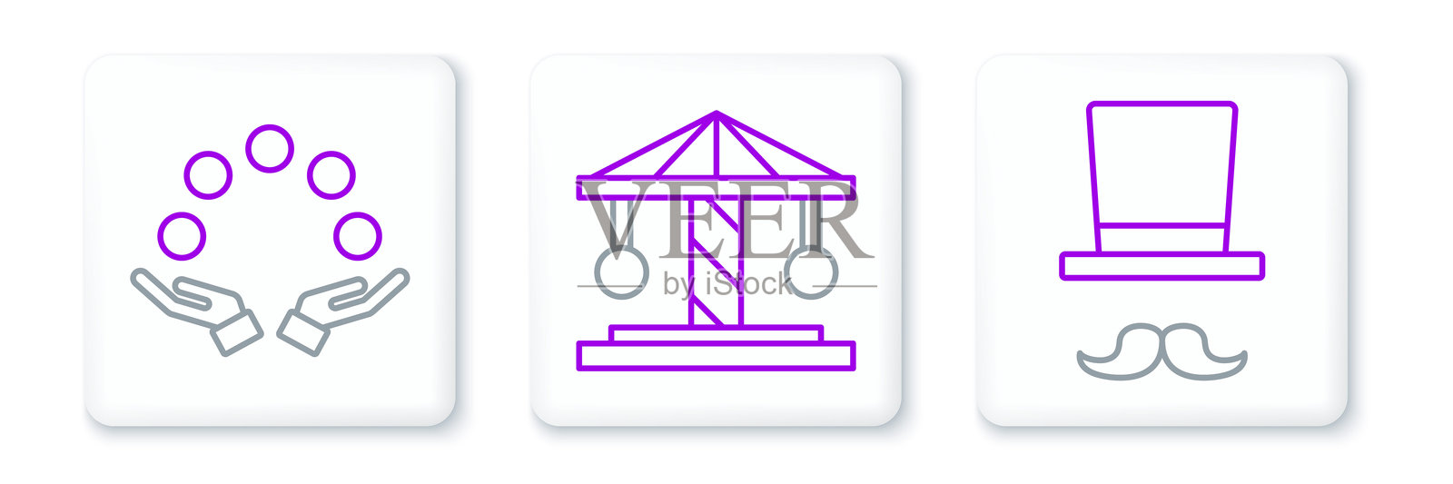 魔术师、杂耍球和旋转木马图标。矢量图。插画图片素材