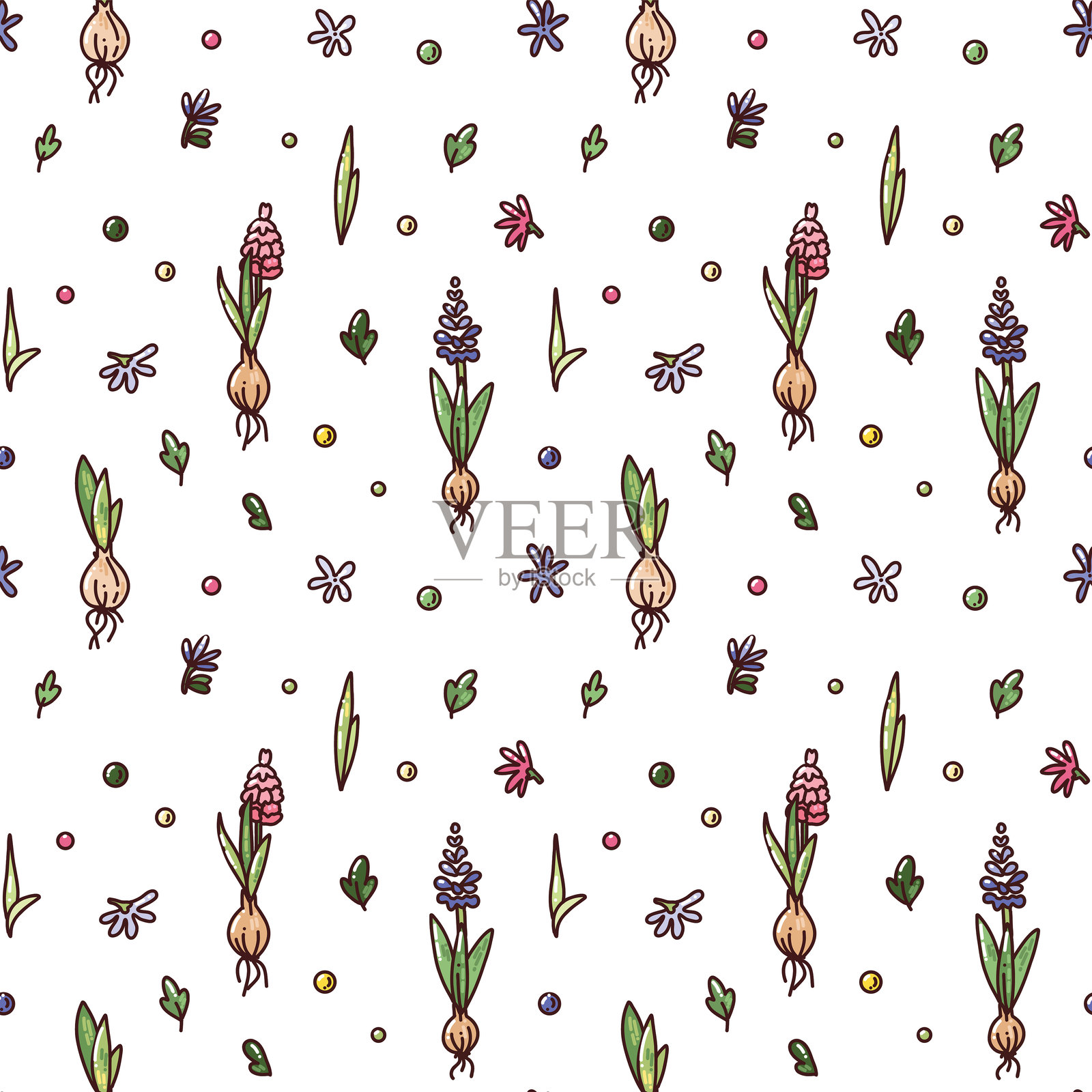可爱的春花无缝矢量图案插画图片素材