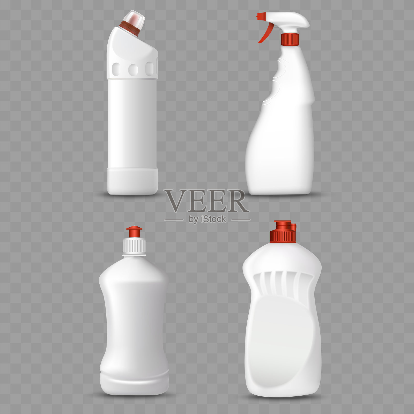 带红色瓶盖的清洁产品瓶矢量图，用于包装设计插画图片素材