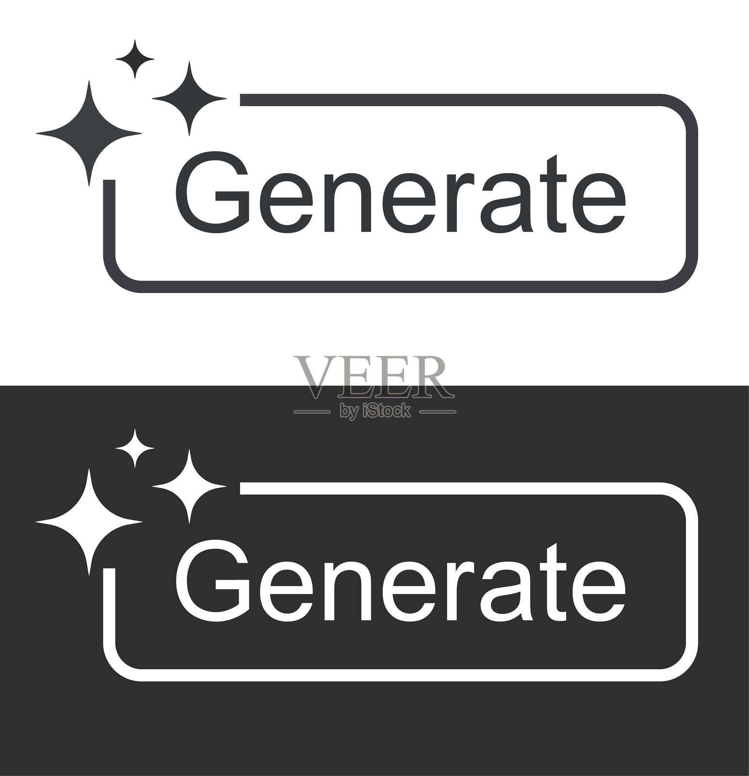 人工智能生成按钮，黑白色。AI技术图标。机器学习图标设计。插画图片素材