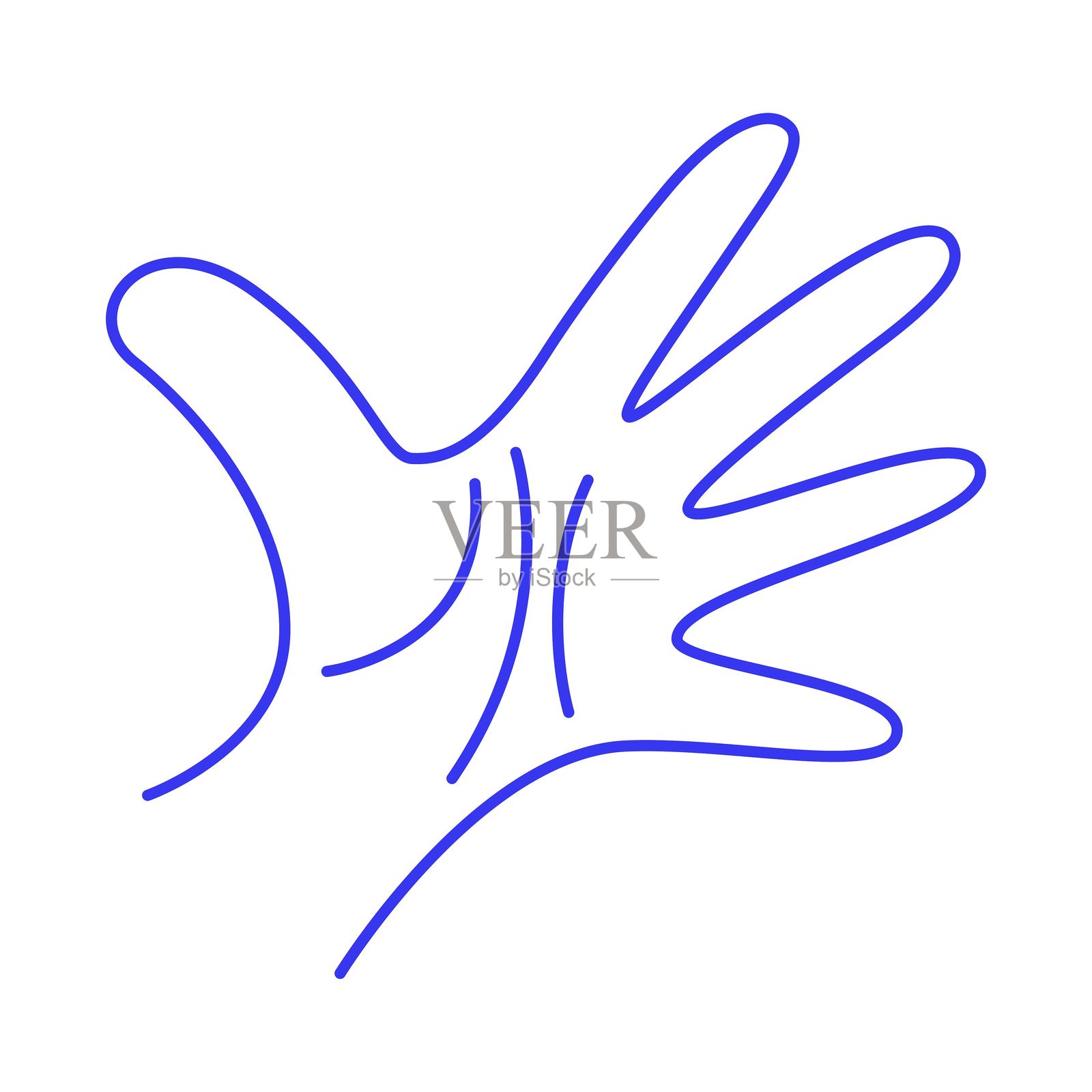 开放的手掌。手势涂鸦图标。轮廓矢量插图插画图片素材