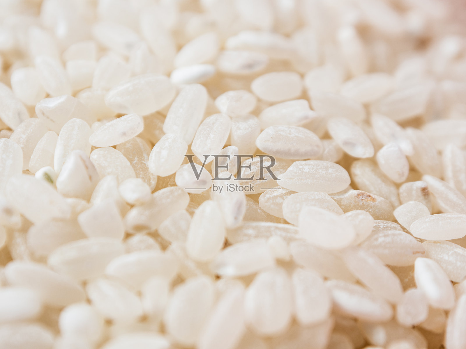 圆粒米的特写，展现其光滑的质感和自然的色调，完美适合烹饪主题。照片摄影图片