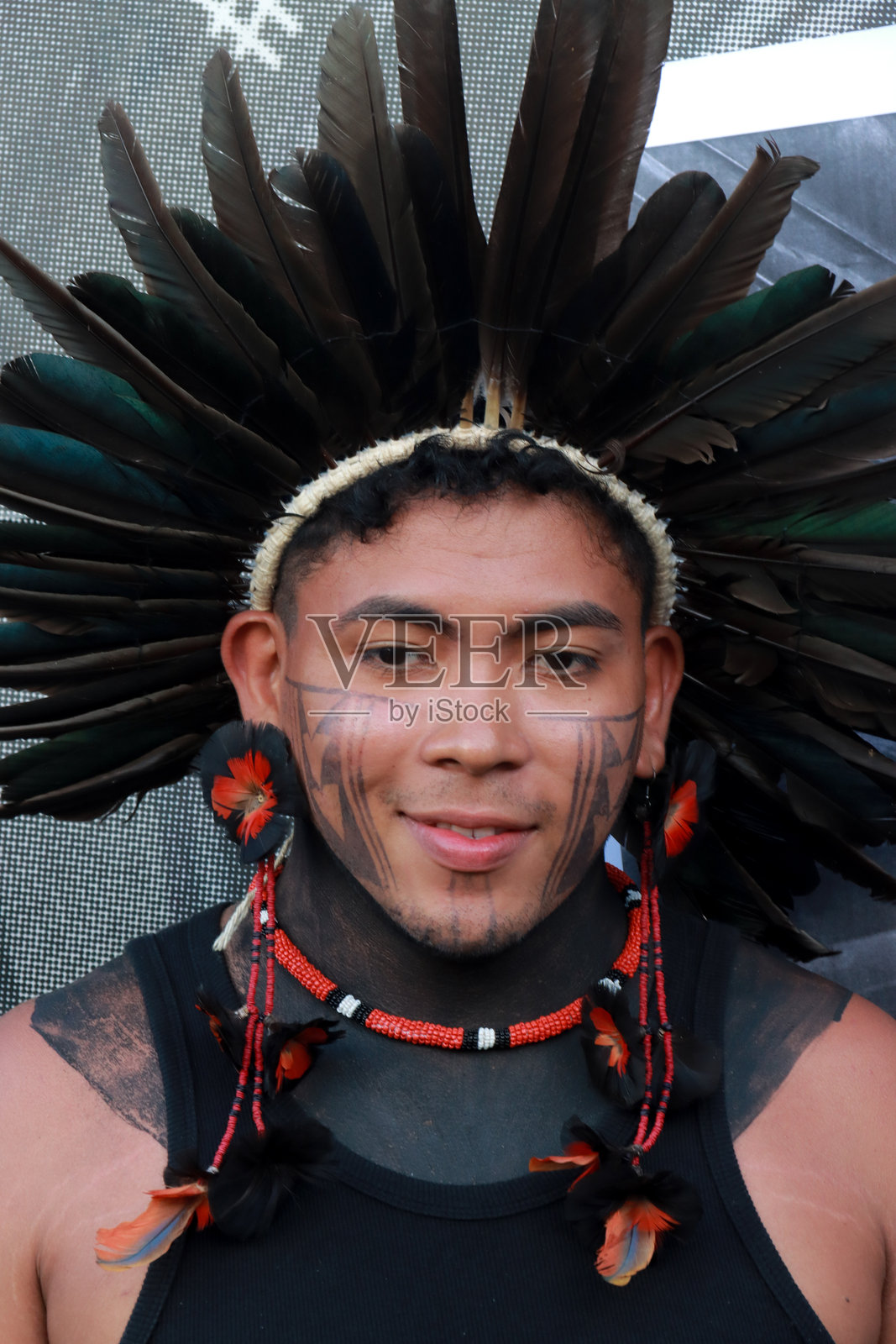 来自巴西各地的土著印度人聚集在巴西利亚,参加年度“自由土地运动营地”活动。照片摄影图片