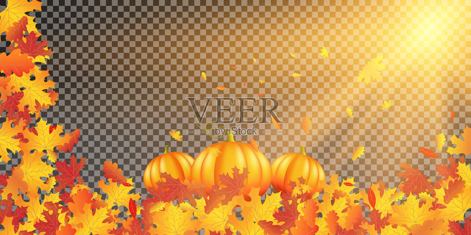 万圣节。秋天的落叶。阳光射线。插画图片素材