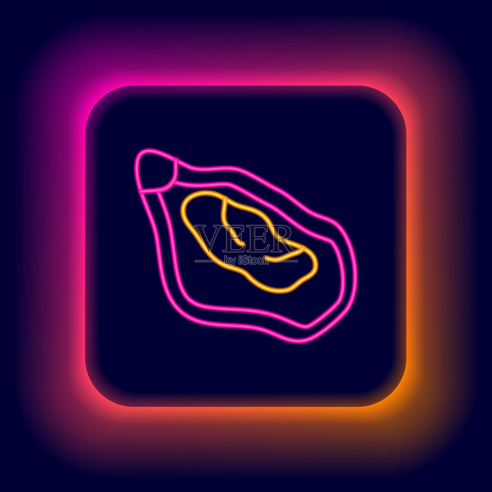 发光的霓虹线贻贝图标，背景为黑色。新鲜美味的海鲜。色彩丰富的轮廓概念。矢量图。插画图片素材