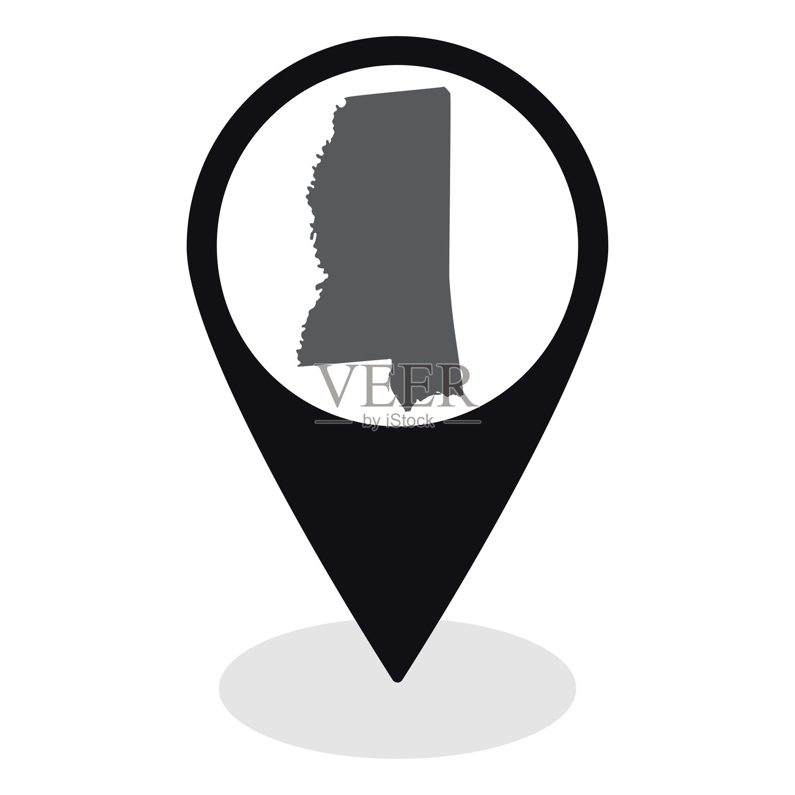 密西西比州地图。地图上用黑色标记的密西西比州位置。插画图片素材