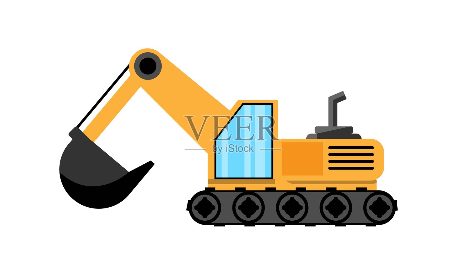 白色背景上的平面风格挖掘机插画图片素材