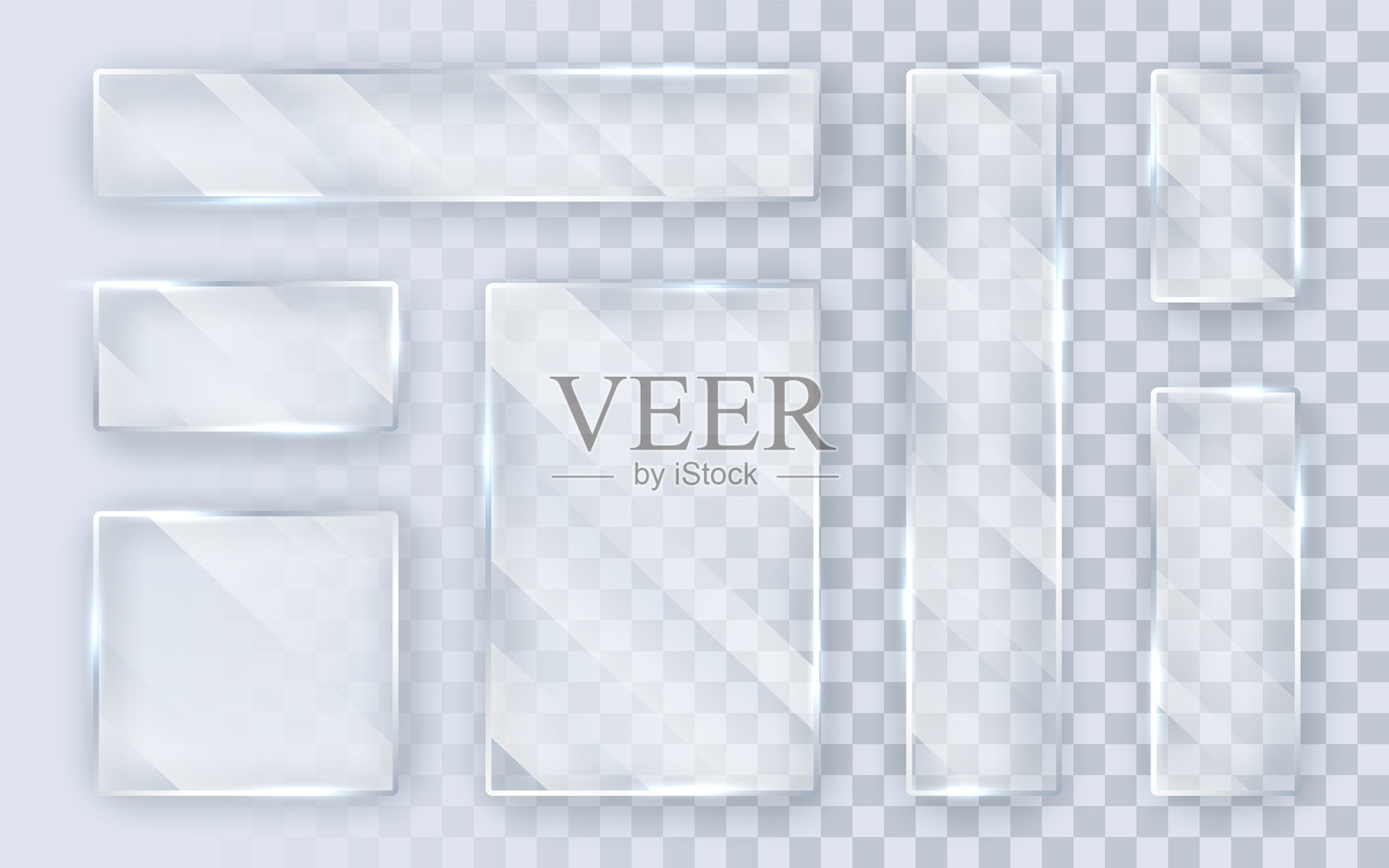 玻璃板组合。透明背景上的玻璃横幅。平面玻璃。矢量插图插画图片素材