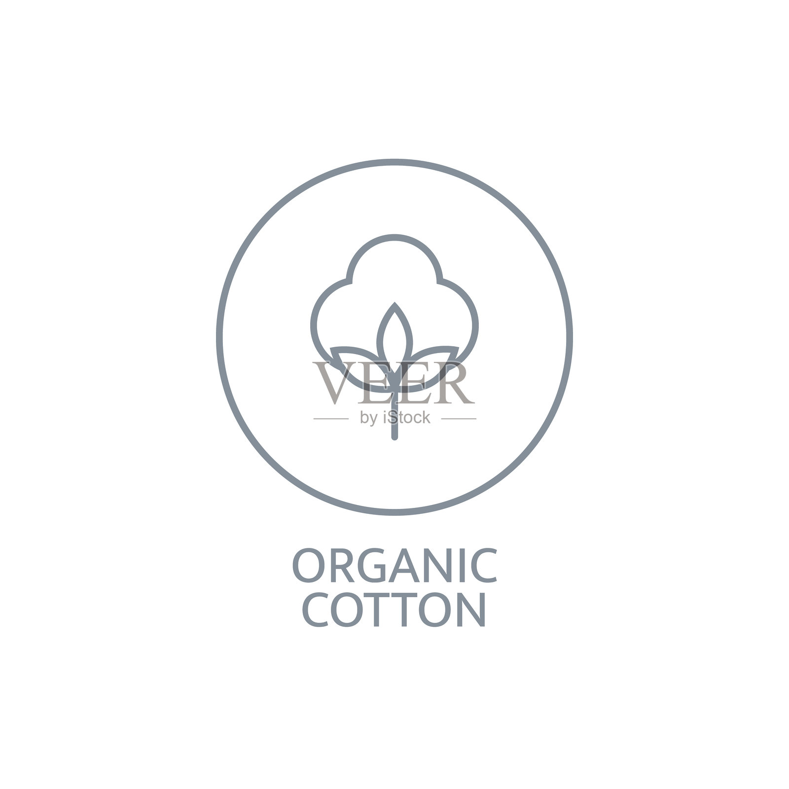 有机棉线条图标。可持续植物印章。面料徽章。可生物降解符号。慢时尚。质量证书标签。生态贴纸。天然衣物。零浪费。矢量插图。插画图片素材