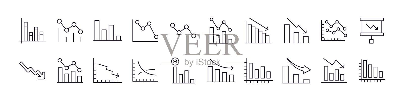 进度条和增长图表细线图标集。可编辑的线条。非常适合网站、书籍、卡片和应用程序。插画图片素材