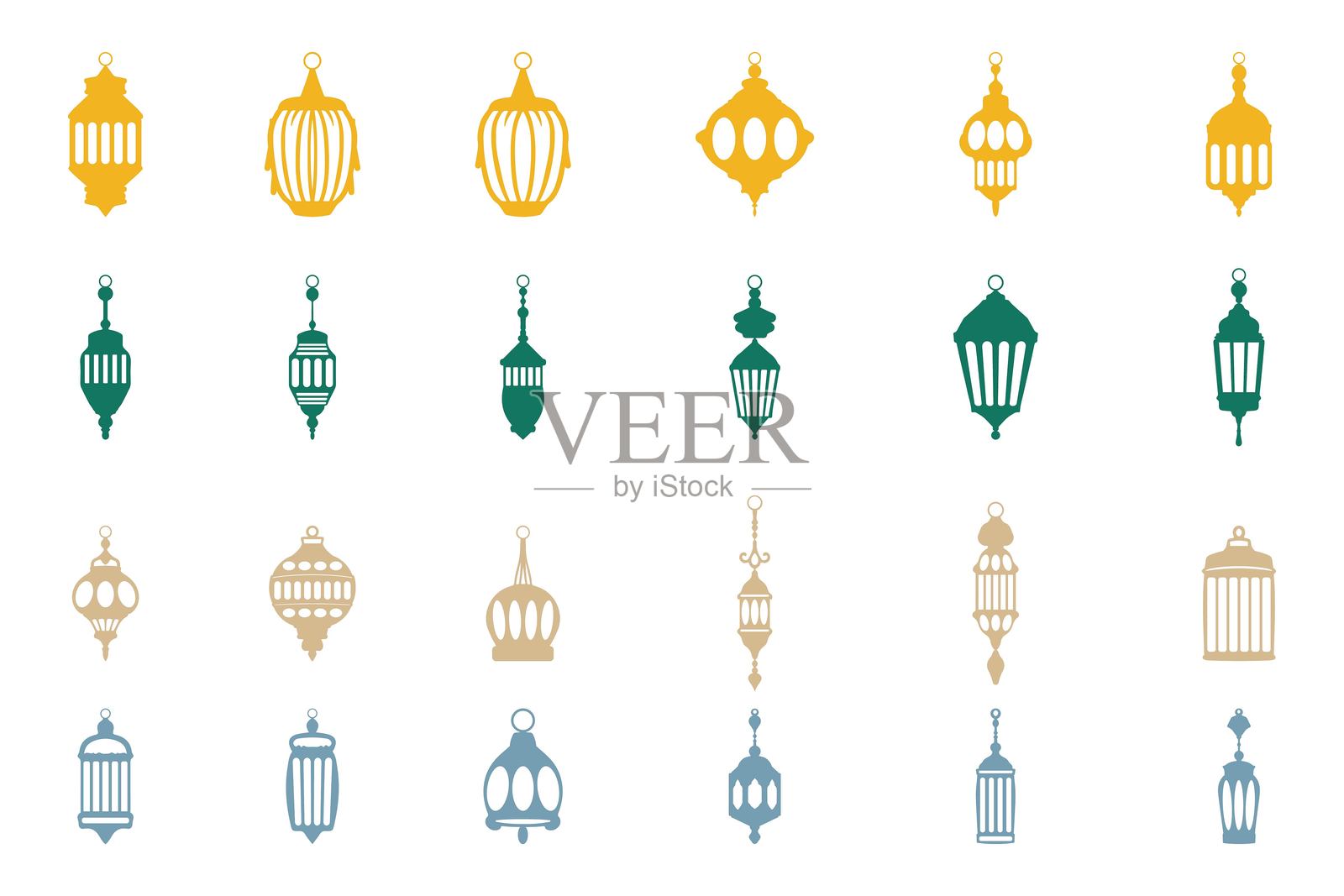 伊斯兰灯笼装饰图标集插画图片素材