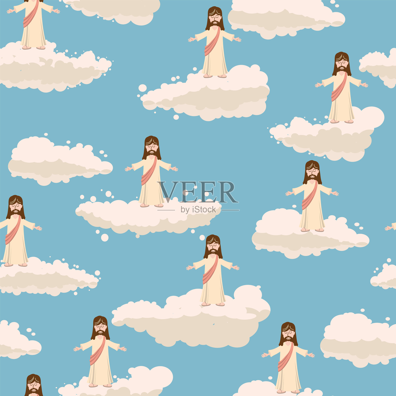 复活节无缝图案，十字架、天空、云彩插画图片素材