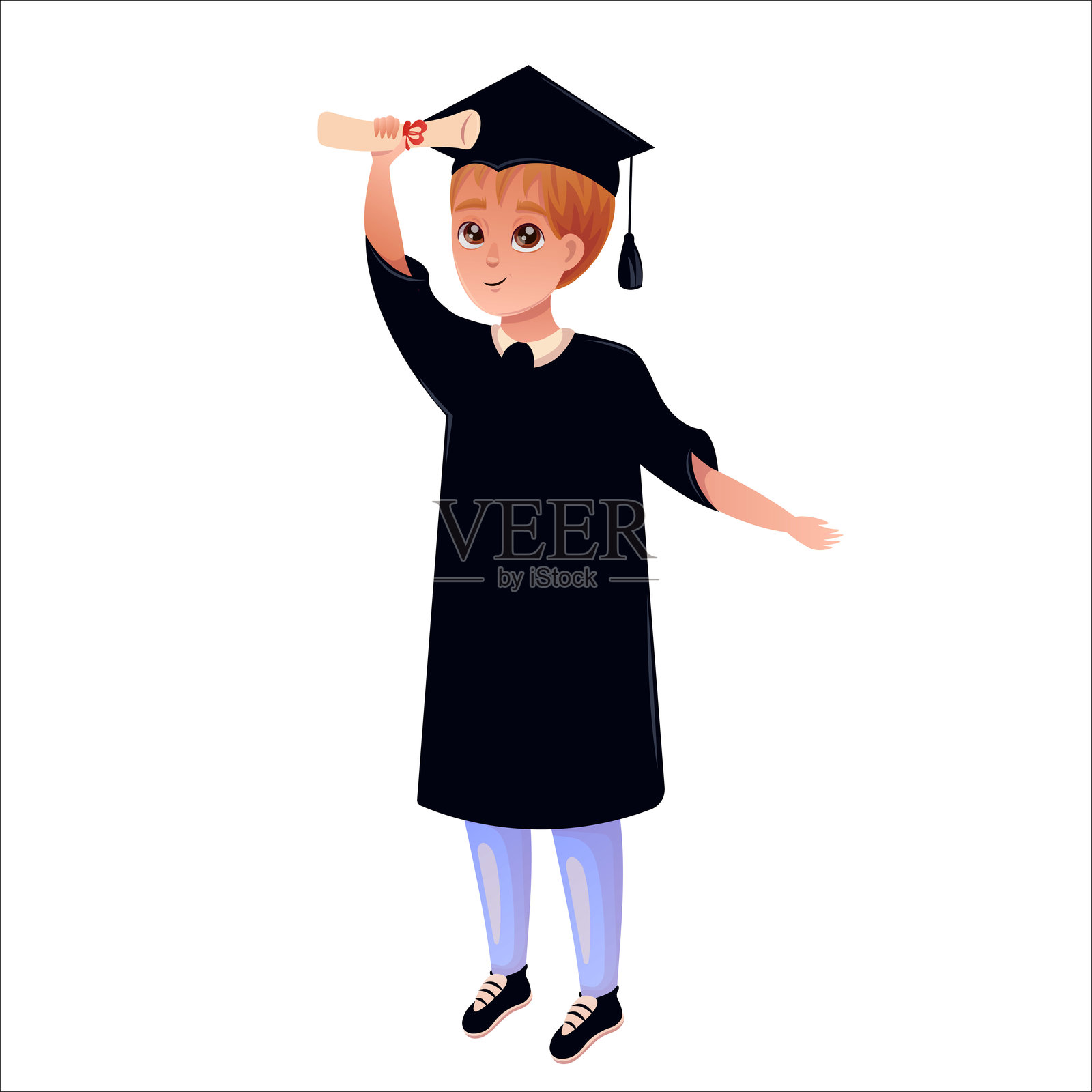 快乐的大学毕业生，身穿学位袍。庆祝毕业典礼。插画图片素材