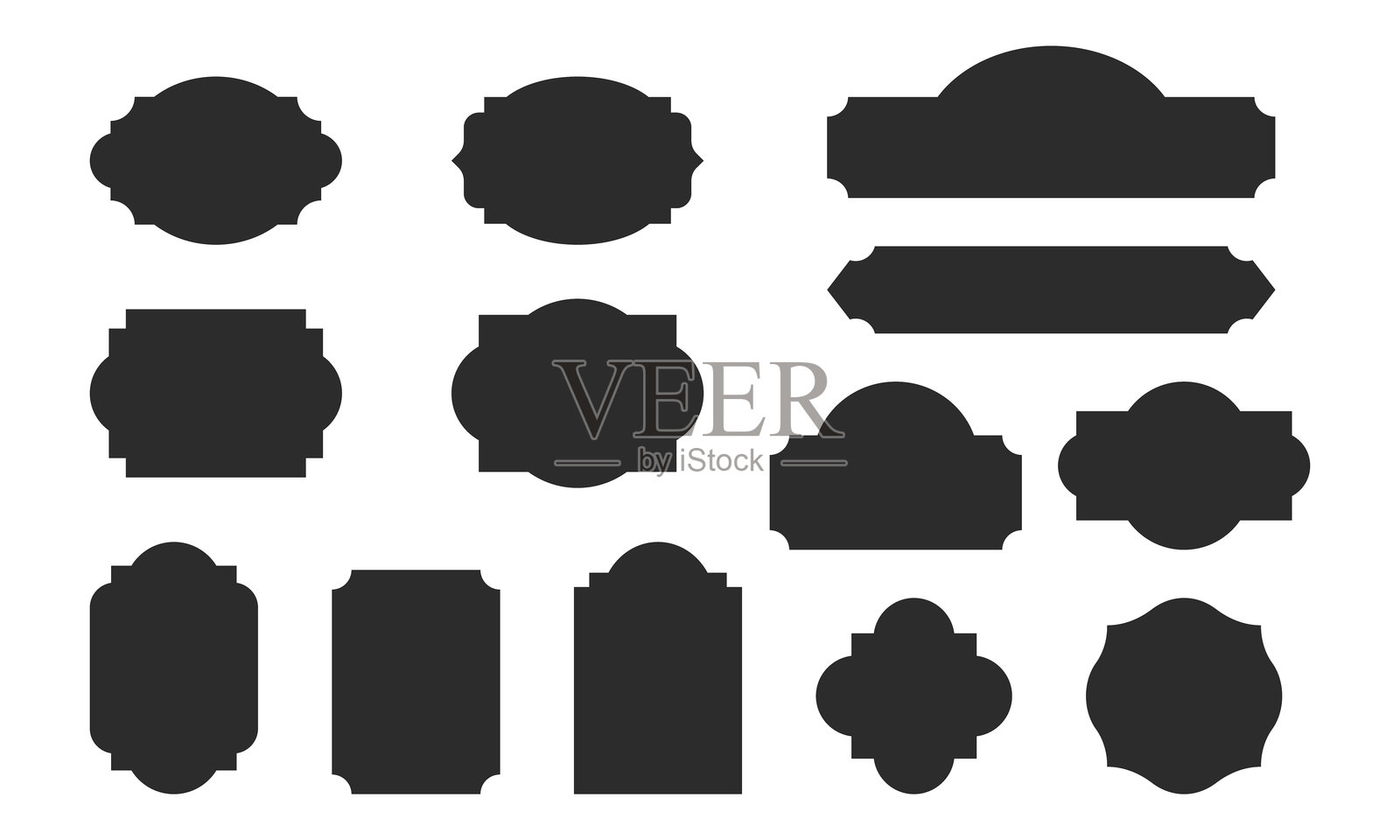 复古标签系列，配有华丽的框架和优雅的轮廓。用于产品包装、品牌和标志设计的装饰性徽章形状。插画图片素材