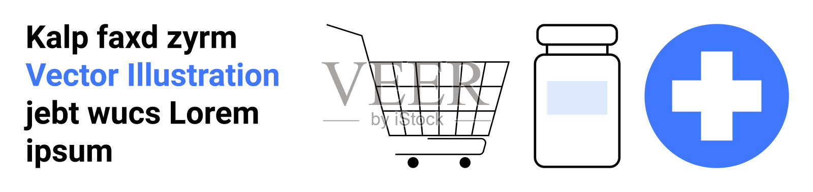 医疗购物与药品概念，购物车与医疗图标插画图片素材