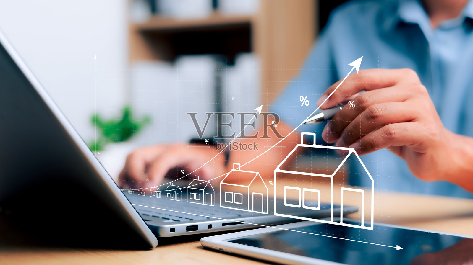 房地产投资概念。申请住房贷款，买卖房地产，开发房地产市场，创造生活稳定性，租赁房地产，评估物业的表现和价值。照片摄影图片