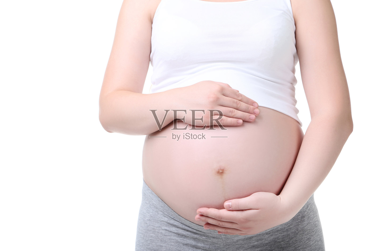 白色背景上的孕妇照片摄影图片