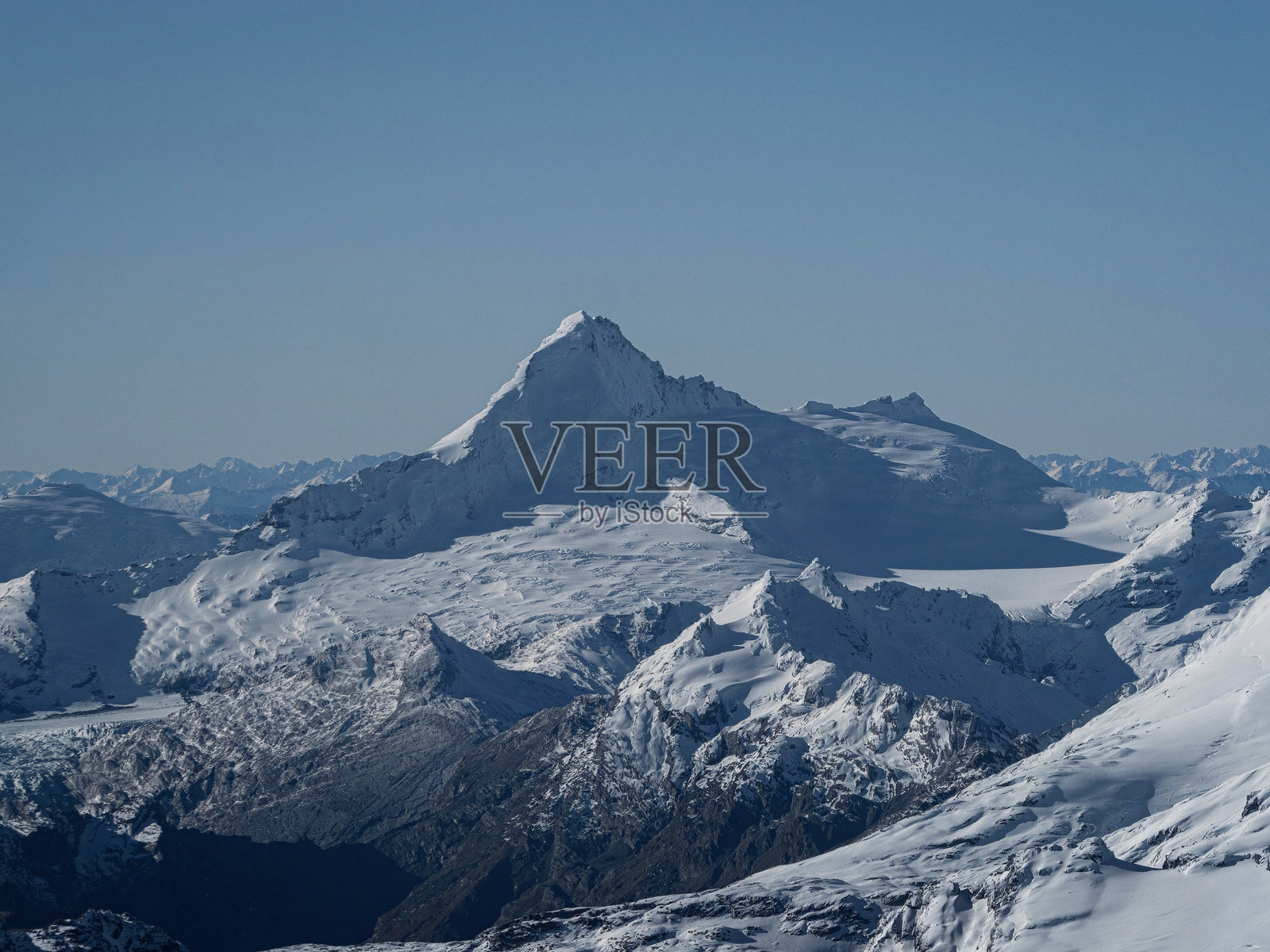 南岛奥塔哥南部的南阿尔卑斯山，白雪覆盖的山峰，鸟瞰全景。照片摄影图片