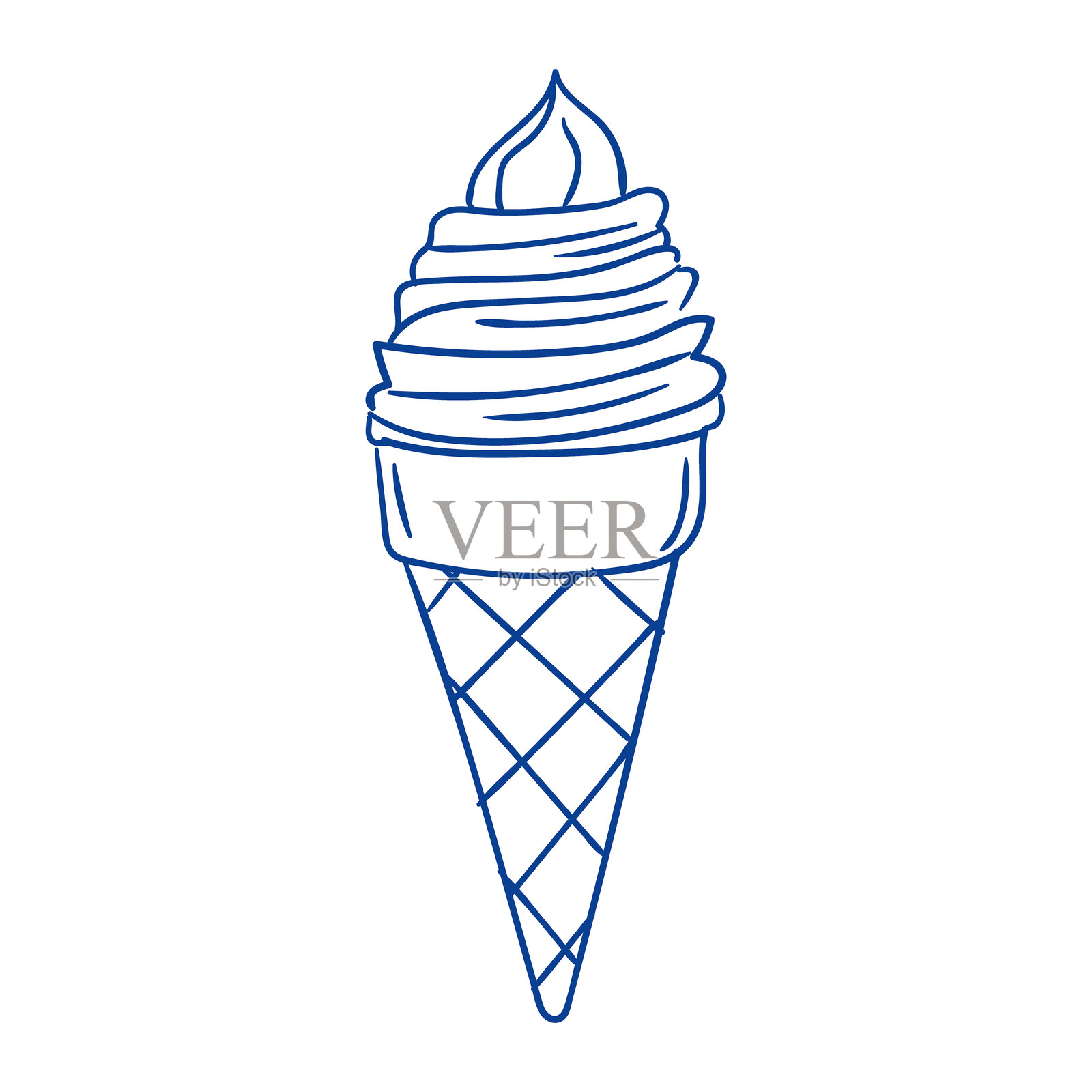 美味的冰淇淋甜筒，搭配软冰淇淋和华夫饼干设计，采用极简风格。插画图片素材