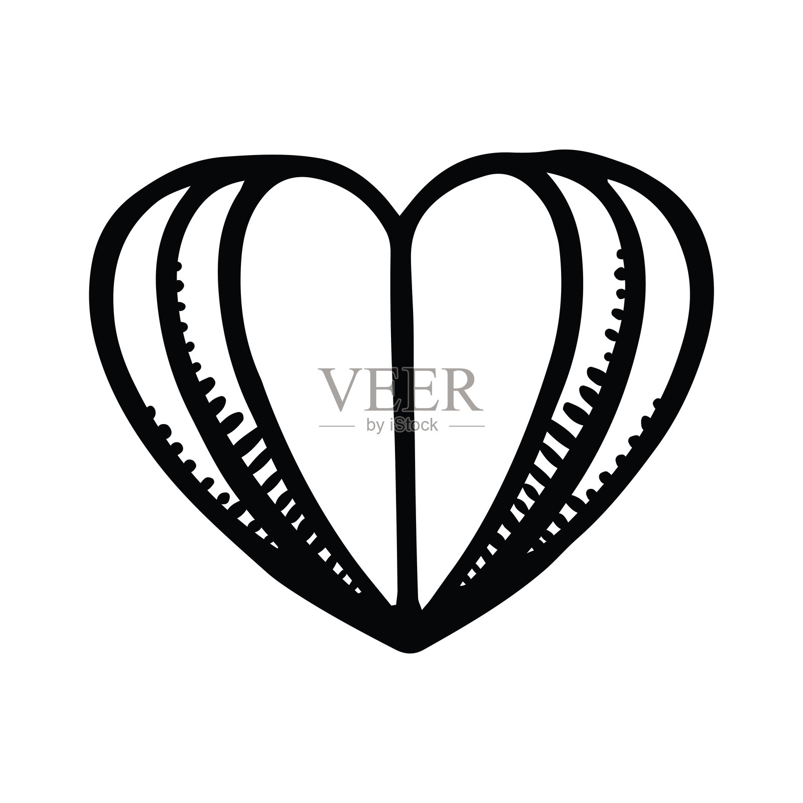 手绘的心形图案，采用分层纸张效果，黑白粗线条设计插画图片素材