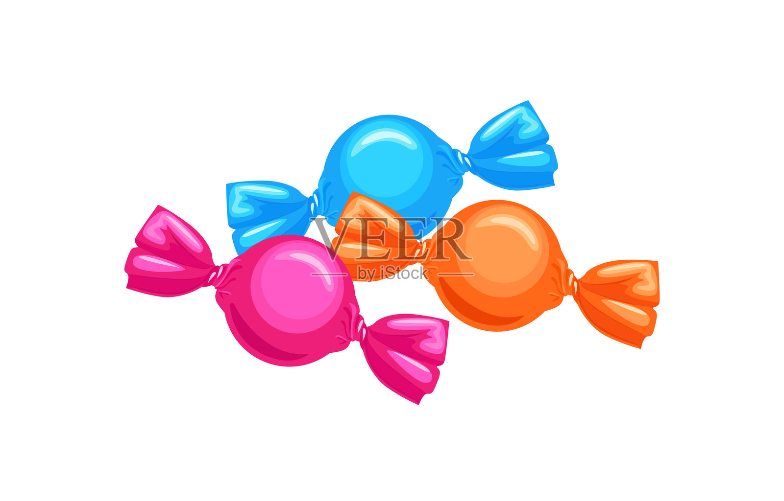 五颜六色包装的糖果，孤立在白色背景上。矢量卡通插图的甜点。插画图片素材