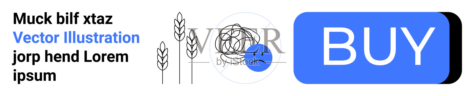 现代设计，带有蓝色按钮、小麦符号和悲伤表情图标，适用于在线营销插画图片素材