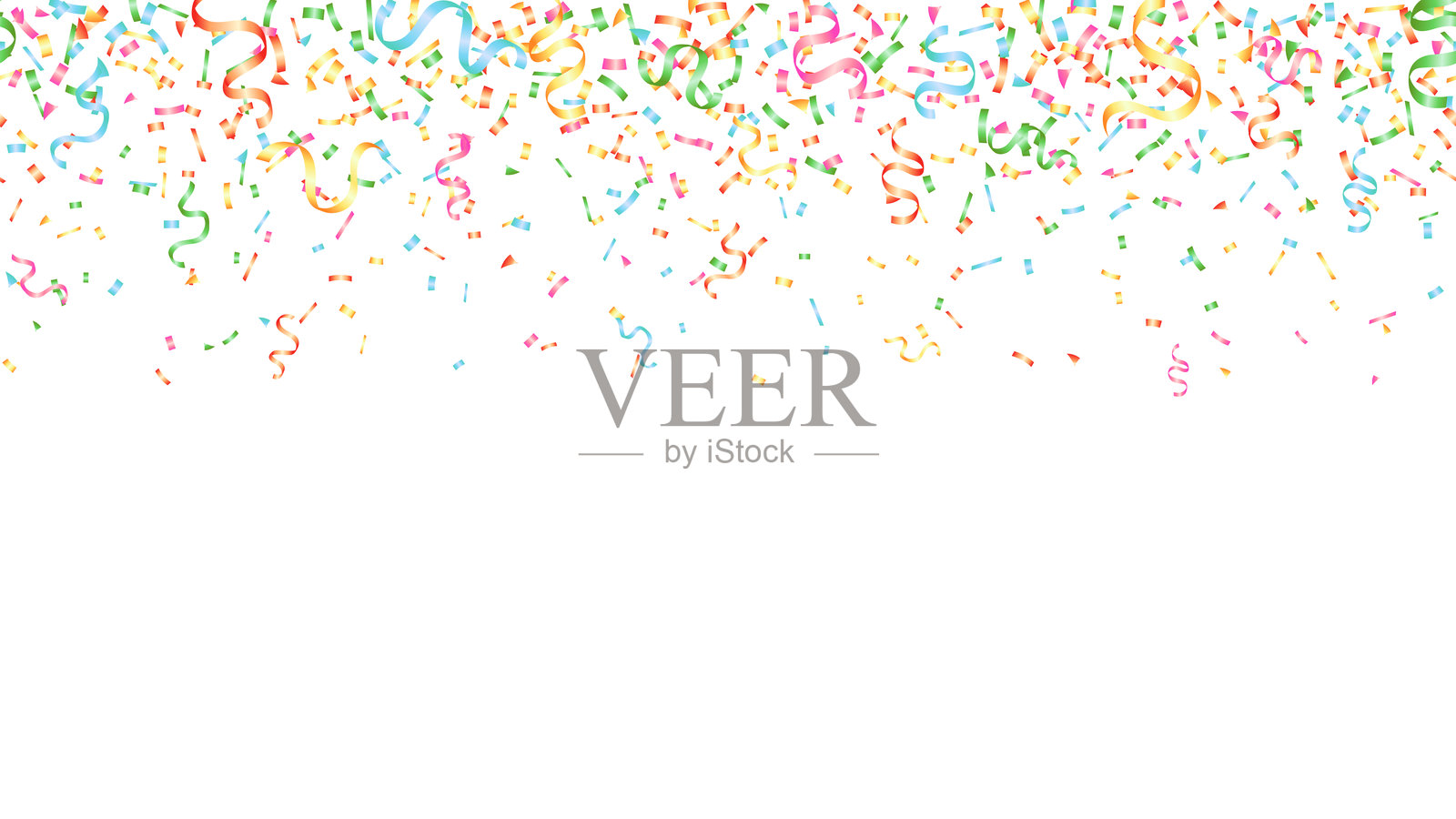 快乐节日横幅，活动，季节，纸质逼真的彩带和五彩缤纷的纸屑，无缝横向排列插画图片素材