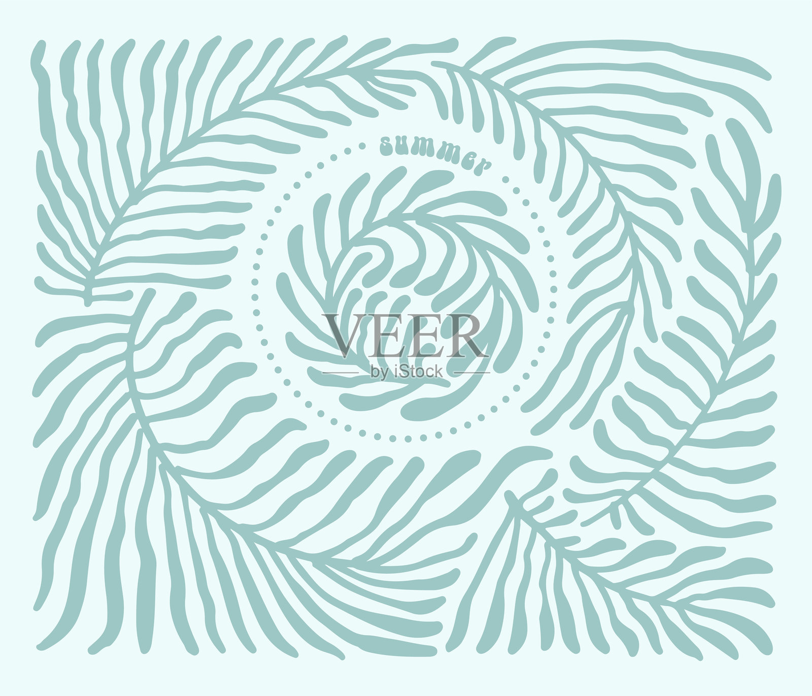 复古波西米亚美学当代装饰，配有复古的波浪棕榈叶。装饰性的天真60年代、70年代风格复古波西米亚背景，采用简约的中世纪风格。平面手绘矢量插图。插画图片素材