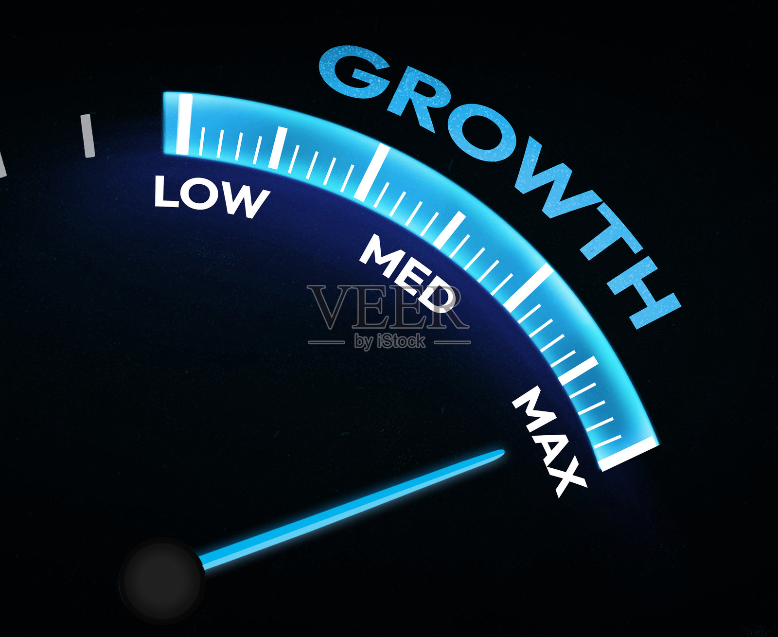 商业增长概念背景，速度表上的指针显示最大增长。商业增长、增加、现代。插画图片素材