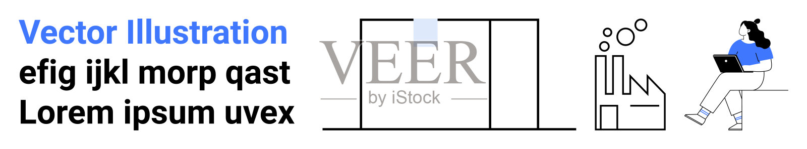 现代科技主题，包含文字、图表和使用笔记本电脑的女商人插画图片素材