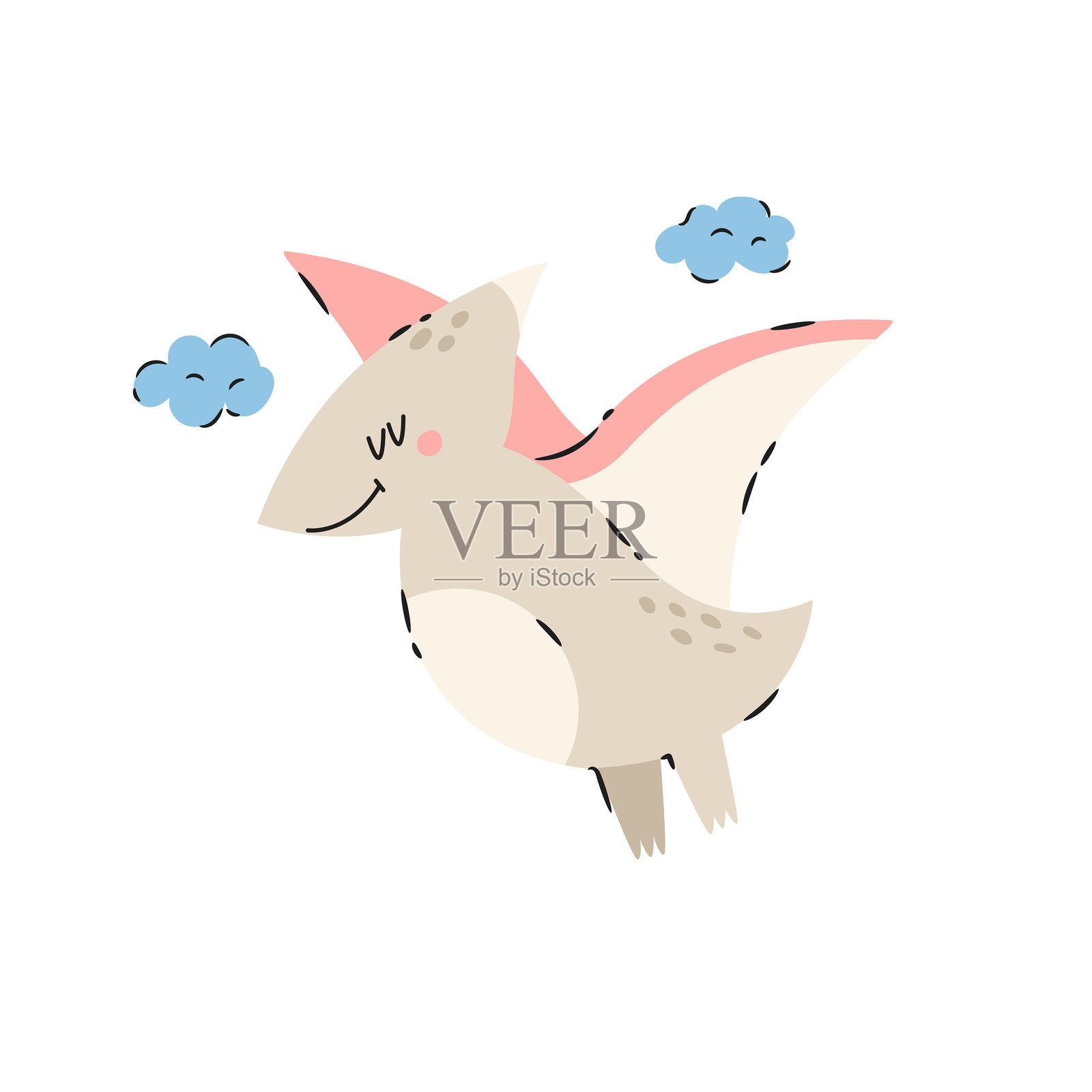 有趣的卡通翼龙恐龙，手绘的俏皮风格插画图片素材