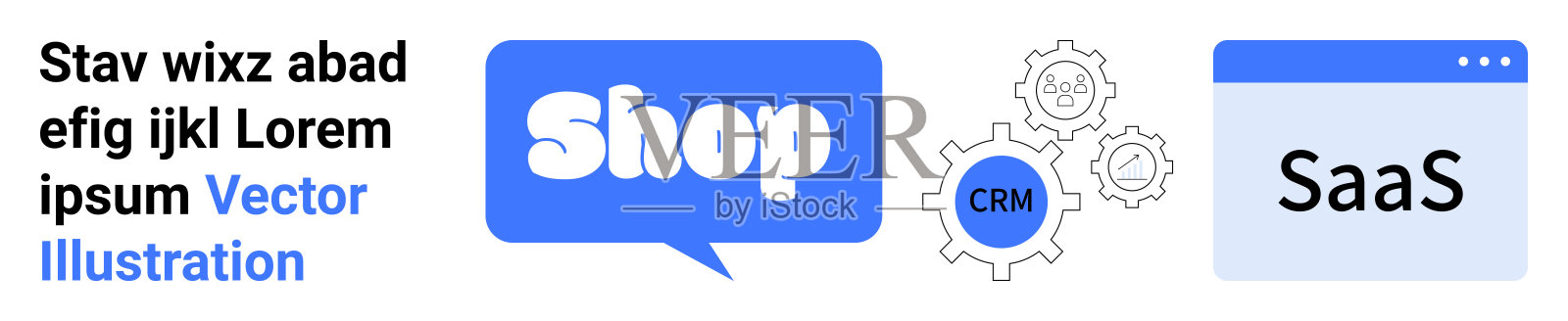 电子商务解决方案，包括在线商店、客户关系管理集成和软件即服务平台插画图片素材