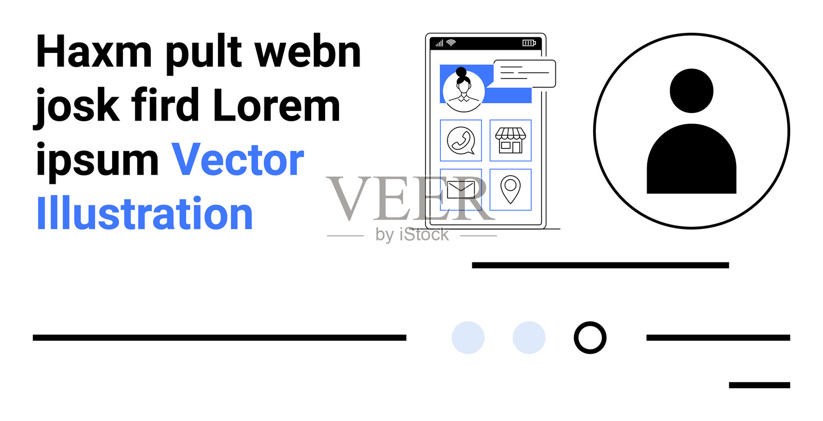 移动应用用户界面，带有个人资料图标和几何元素的网页设计插画图片素材