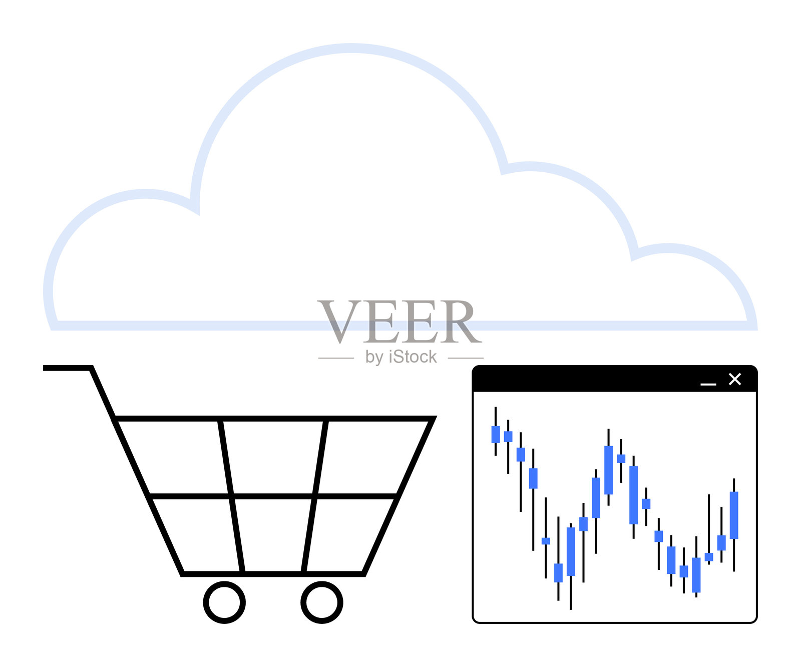 电子商务中的云计算：整合购物与数据分析以洞察市场趋势插画图片素材