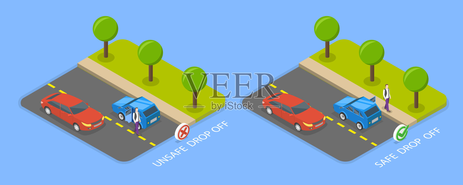 安全驾驶小贴士的3D等距平面矢量插图插画图片素材